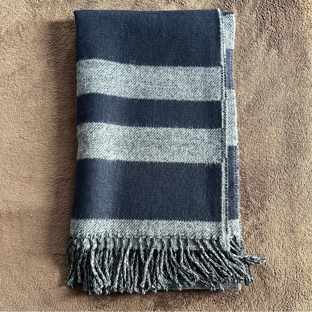 Banana Republic Unisex Navy Blue and Gray Striped Oversized Blanket Scarf